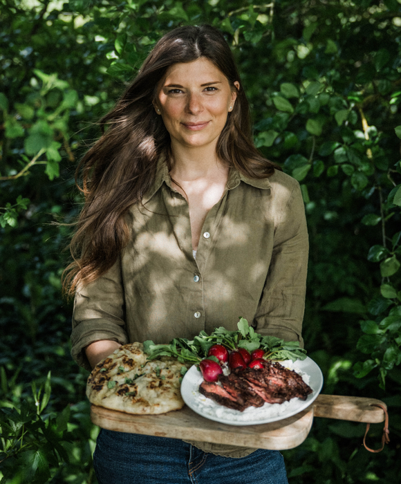 Bavette Steak with Labneh & Radishes, by Abby Allen  Pipers Farm Recipe  Seasonal Sustainable Recipes Fire Cooked Grass Fed Beef