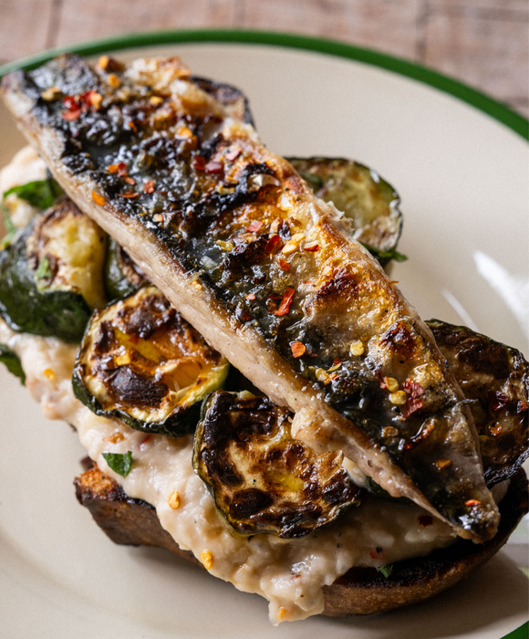 Mackerel with Grilled Courgettes & Smashed Beans on Toast, by Abby Allen  Pipers Farm Recipe  BBQ Recipes  Sustainable, Seasonal Dishes
