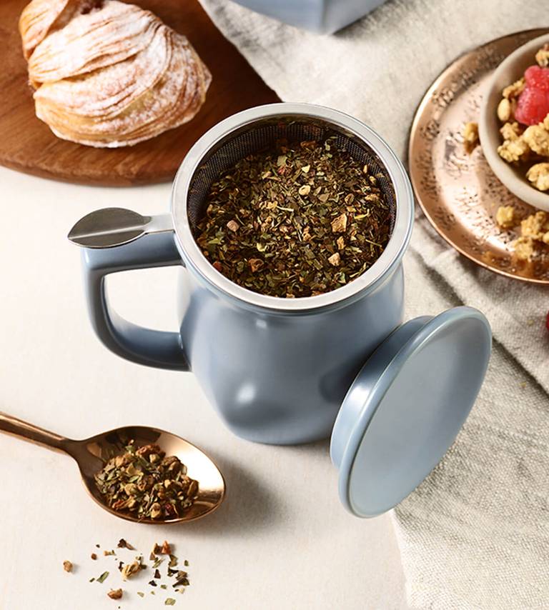 Stone Blue Fiore Steeping Cup with Infuser