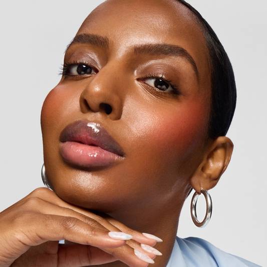 A model has dewy makeup