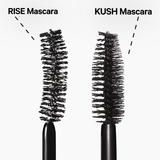 RISE Mascara vs KUSH Mascara Brushes next to each other