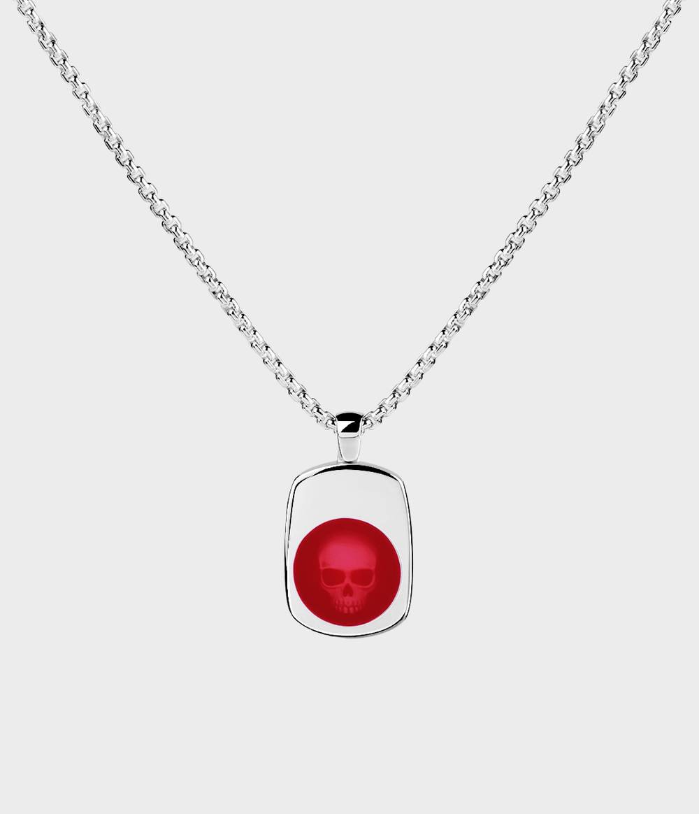 Ghost Skull Enamelled Signet Necklace