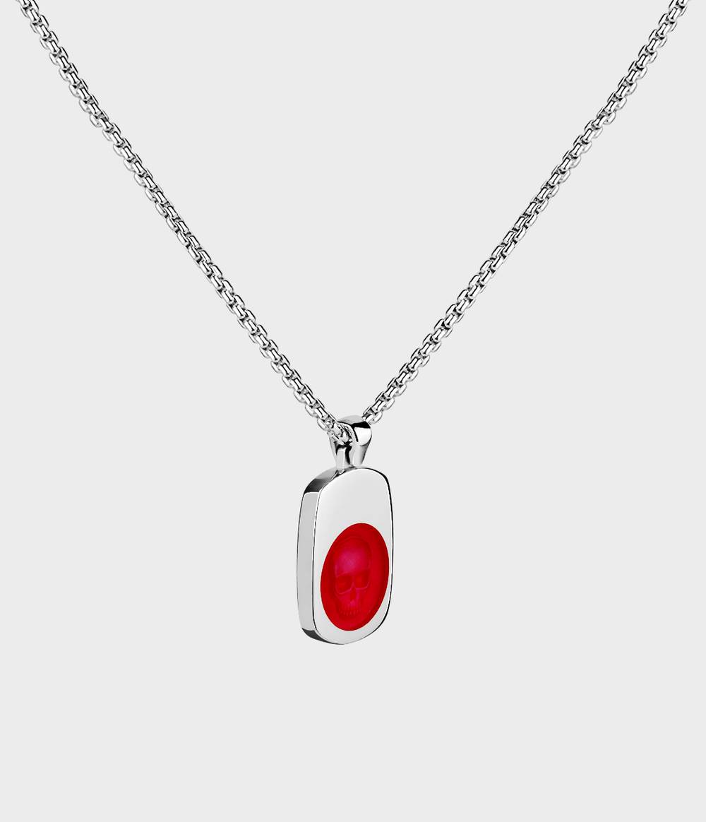 Ghost Skull Enamelled Signet Necklace