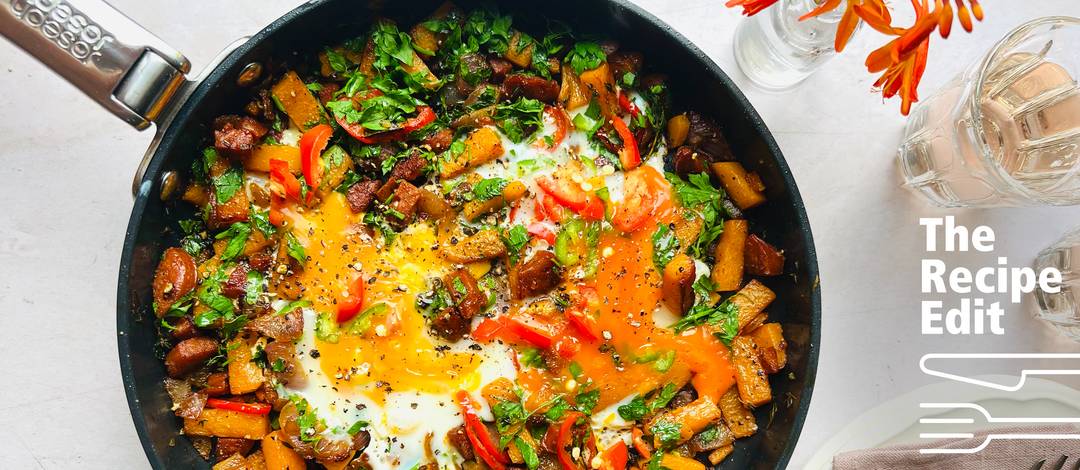 Butternut Squash & Chorizo Hash with Smashed Eggs | Joseph Joseph AU