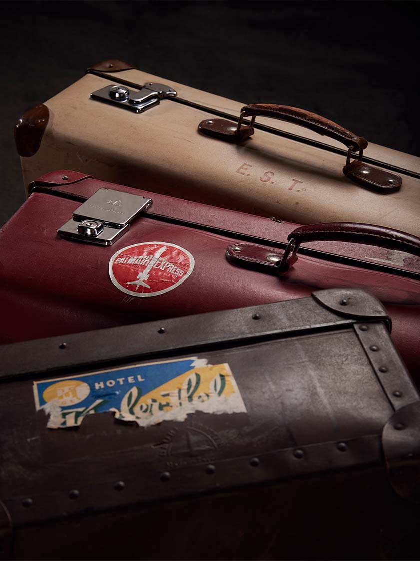 1897 Globe-Trotter Original Brown Suitcase + 1970 Personalised Globe-Trotter Ivory 26" Suitcase + 1970 Globe-Trotter Red Suitcase