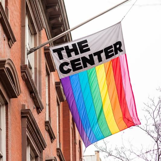 The Center flag in front of The Lesbian, Gay, Bisexual & Transgender Community Center in New York