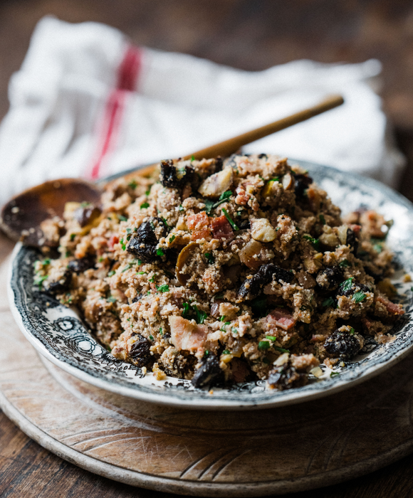 Prune, Chestnut & Sausagemeat Stuffing, by Abby Allen  Pipers Farm Cookbook Recipe  Christmas Stuffing for Poultry Goose Turkey Chicken  Seasonal Eating