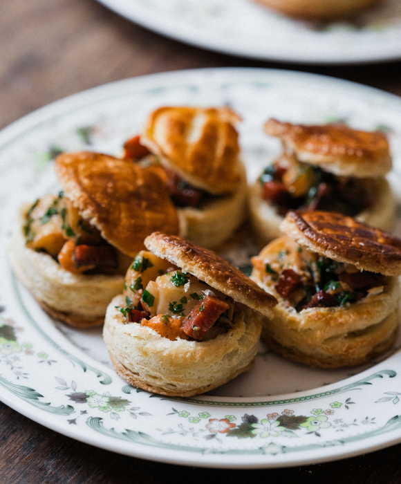 Scallop & Chorizo Vol au Vents, by Hannah Thomas  Pipers Farm Christmas Recipe  Sustainably Sourced Seafood, Ethical Charcuterie  Party Appetiser Ideas Simple Canapes Easy Party Food