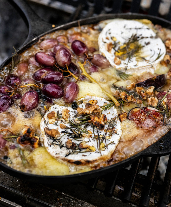 Warm Winter Cheeseboard, by Abby Allen  Pipers Farm Recipe  Seasonal Eating Warm Baked Baron Bigod Cheese Sharing Dish Recipe