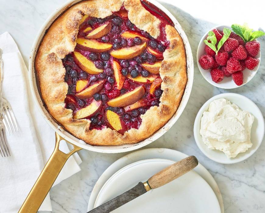 Summer fruit crostata baked in a GreenPan Reserve Ceramic Nonstick Skillet. 