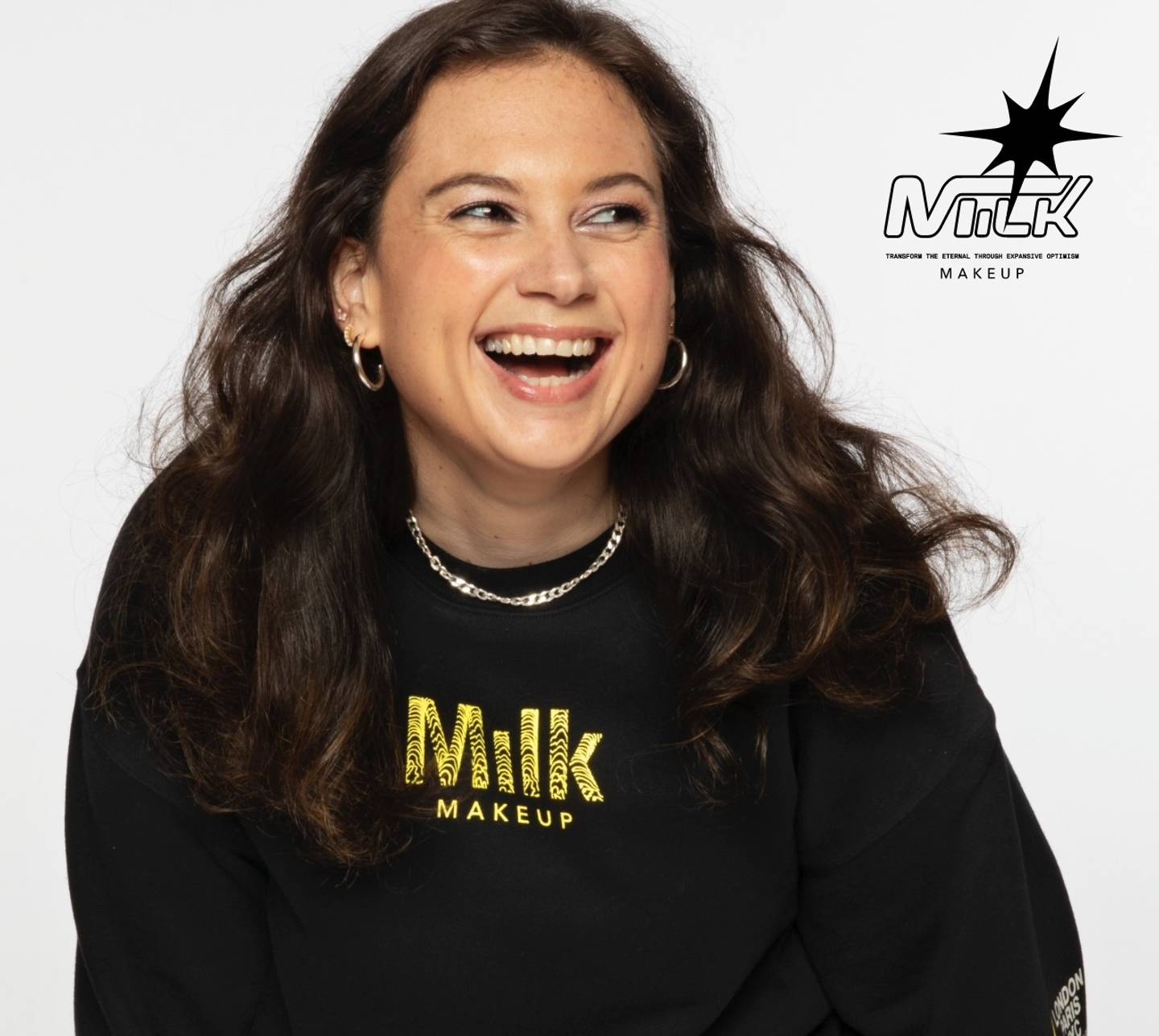 Sam wears Milk Makeup x Joe Perez Merch Collab black crewneck