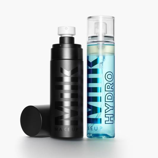 Milk Makeup Pore Eclipse Matte Setting Spray and Hydro Grip Set + Refresh Spray on white background