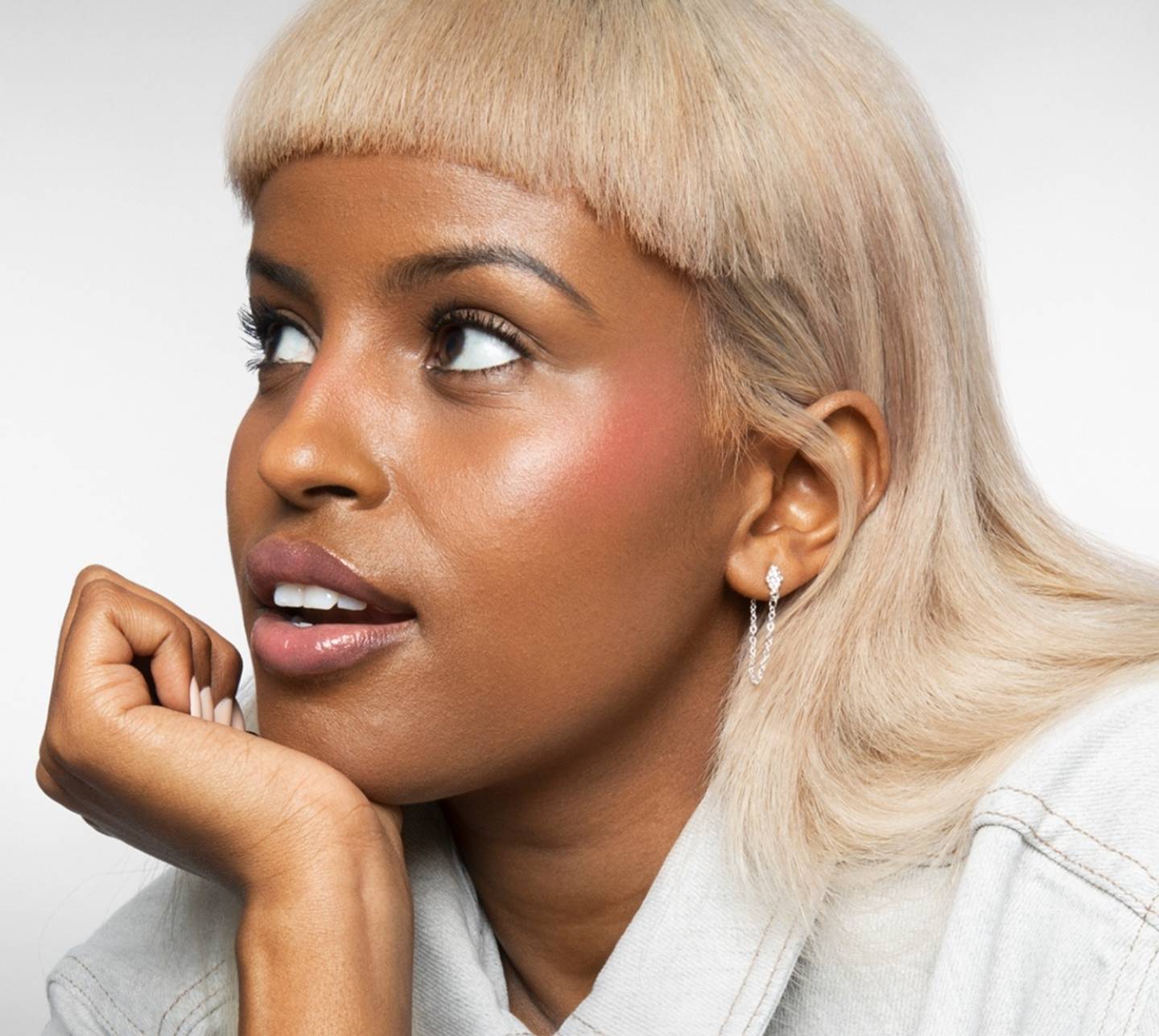 model wearing. lip + cheek