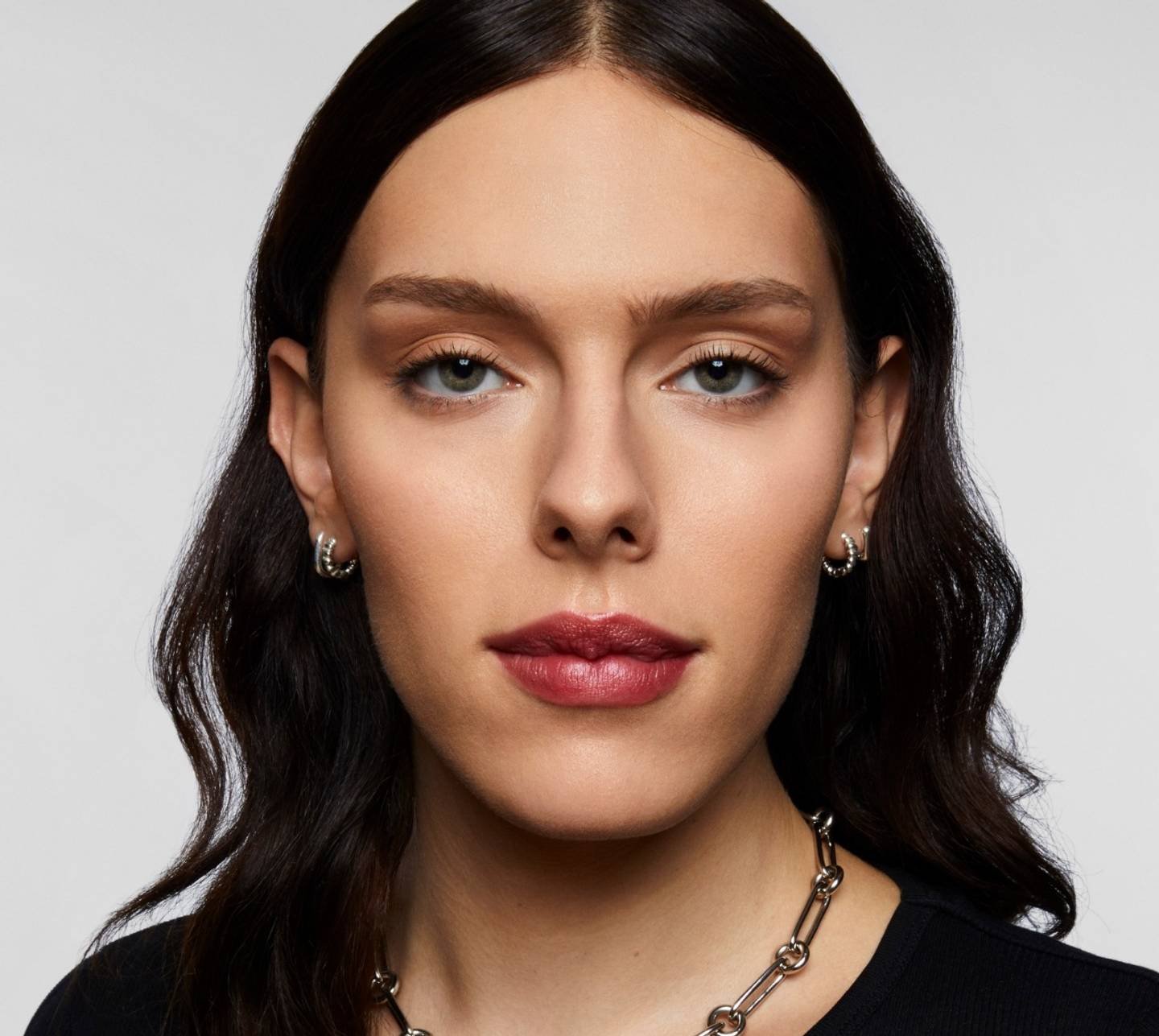 Model wearing matte makeup