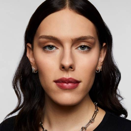 Model wearing matte makeup