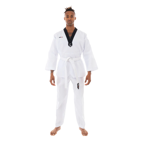 Taekwondo Uniform Classic - 8oz Ribbed Student Dobok (Black V-Neck)
