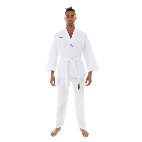 Taekwondo Uniform Classic - 8oz Ribbed Student Dobok (White V-Neck)