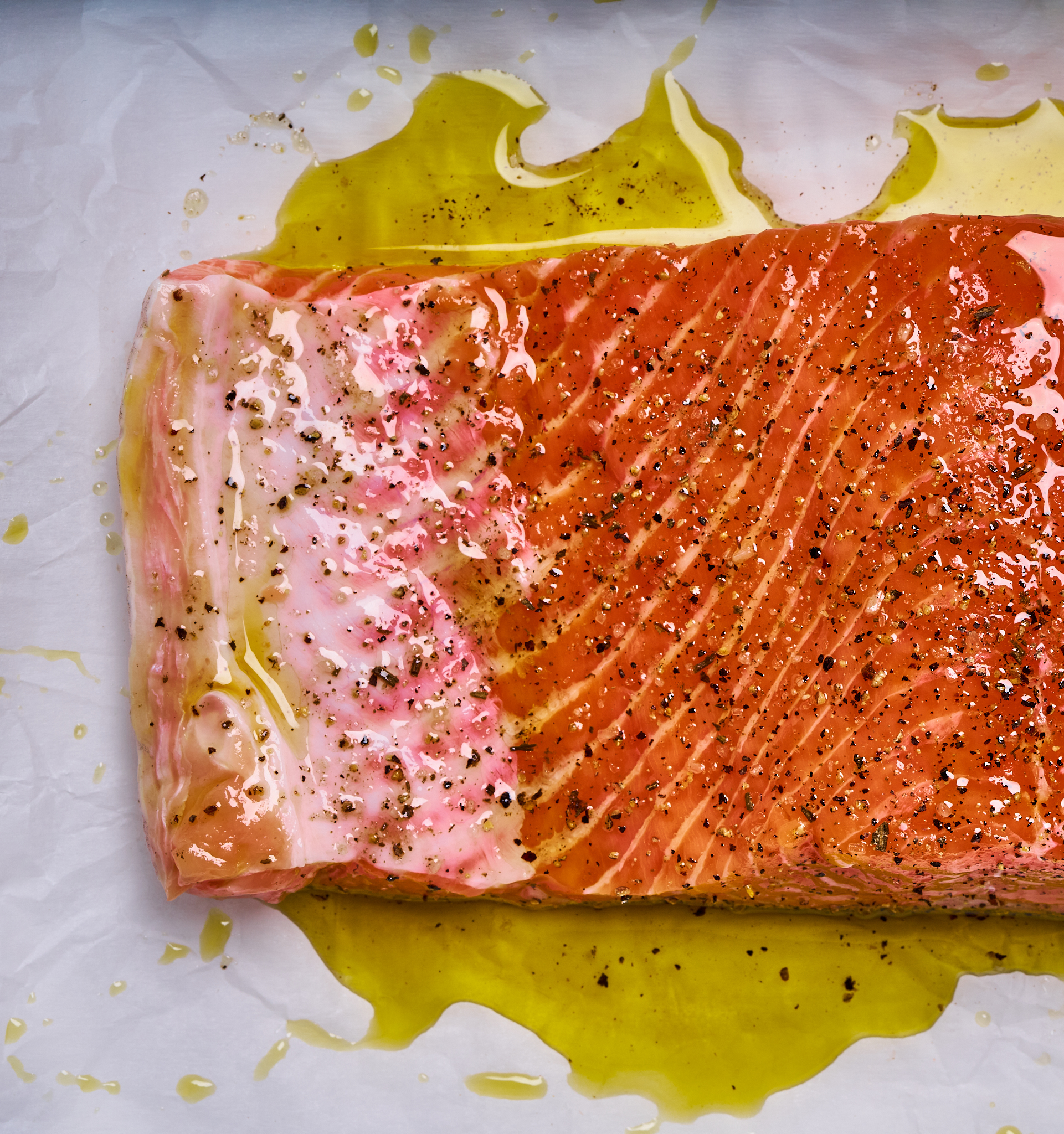 Sautéed garlic olive oil king salmon made with Sonoma Gourmet's sauteed garlic olive oil
