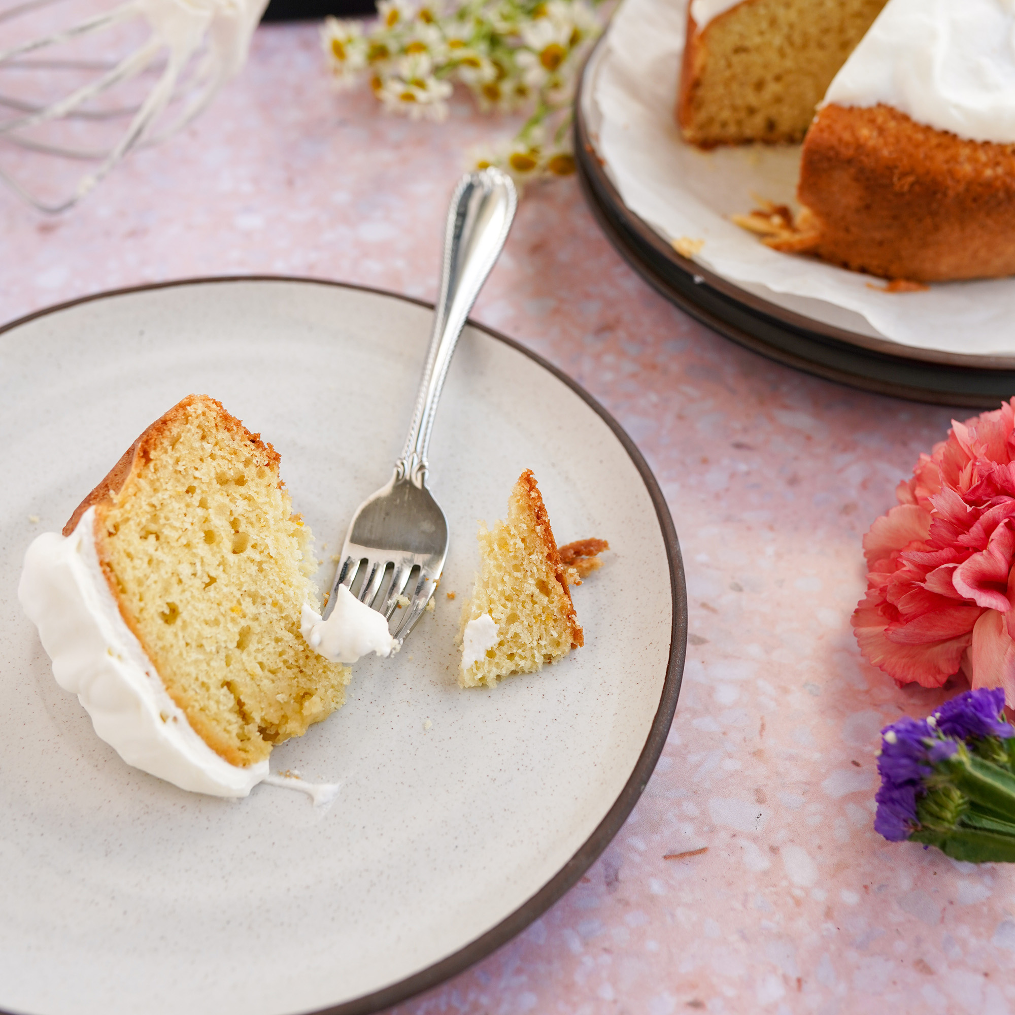 Olive oil cake with mascarpone frosting made with Sonoma Gourmet's proof 100 california extra virgin olive oil