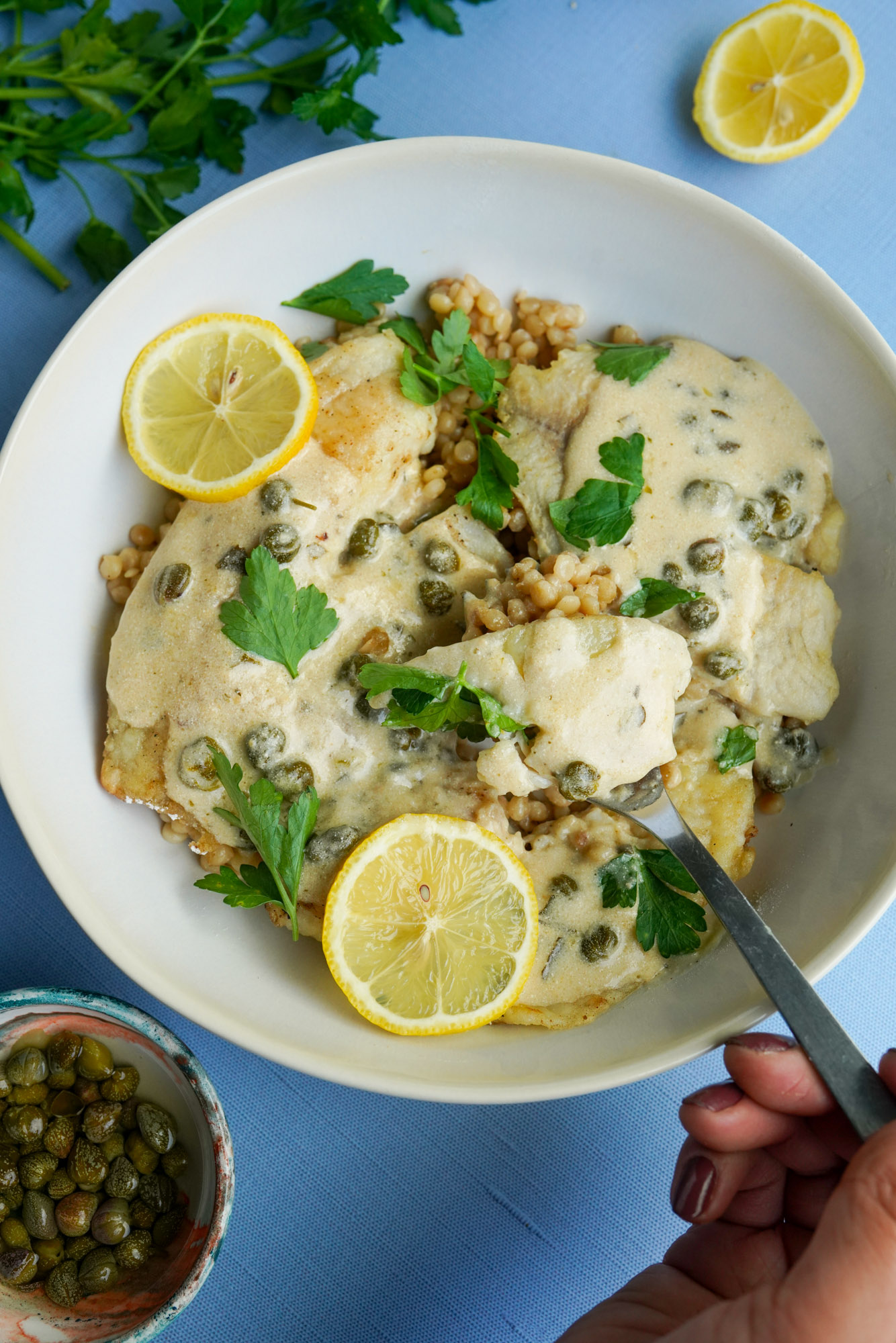 Lemon herb ricotta tilapia w/ capers made with Sonoma Gourmet's lemon herb ricotta and lemon herb olive oil