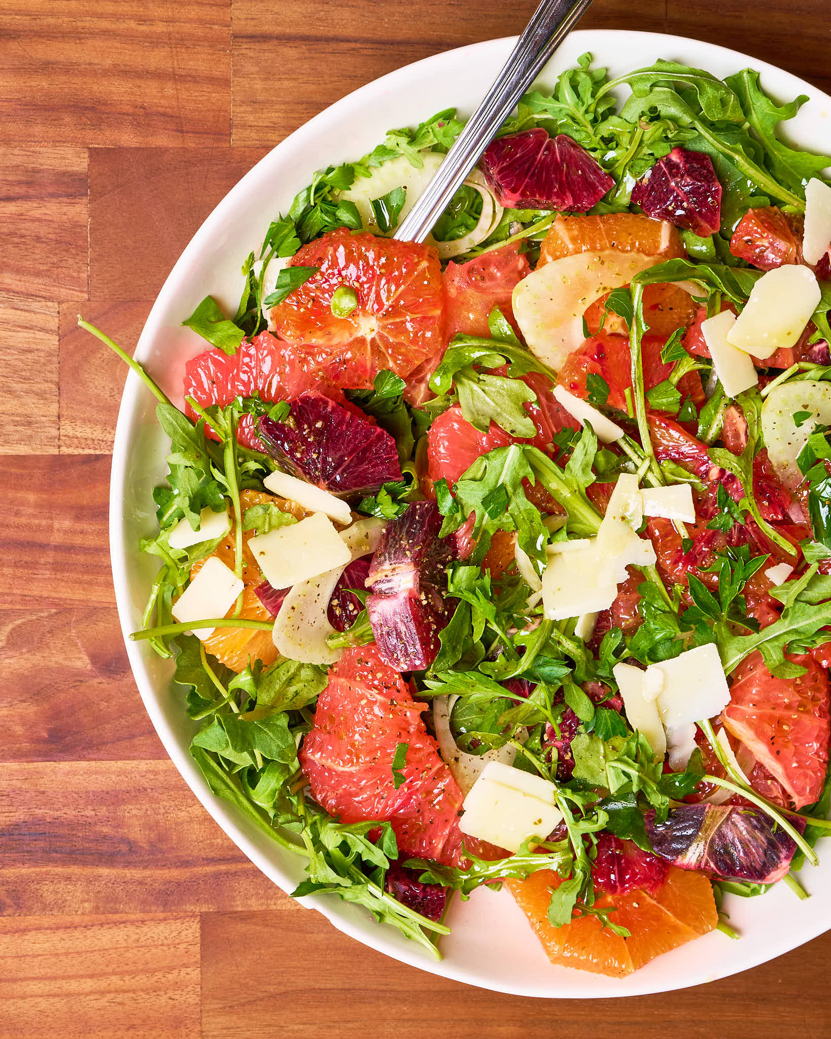 Arugula citrus salad with fennel made with Sonoma Gourmet's basil parmesan olive oil