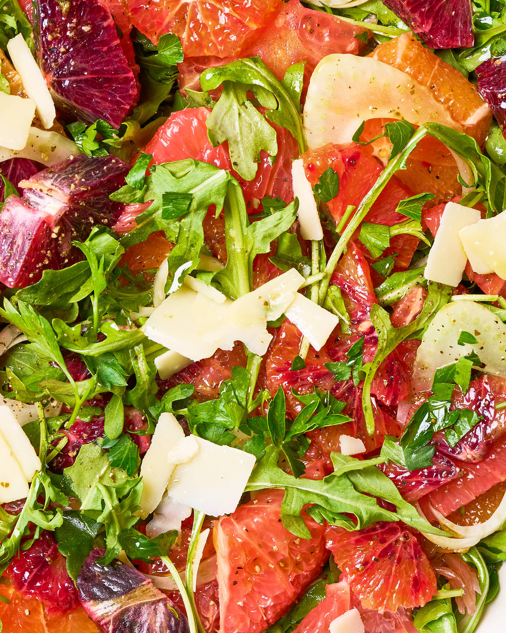 Arugula citrus salad with fennel made with Sonoma Gourmet's basil parmesan olive oil