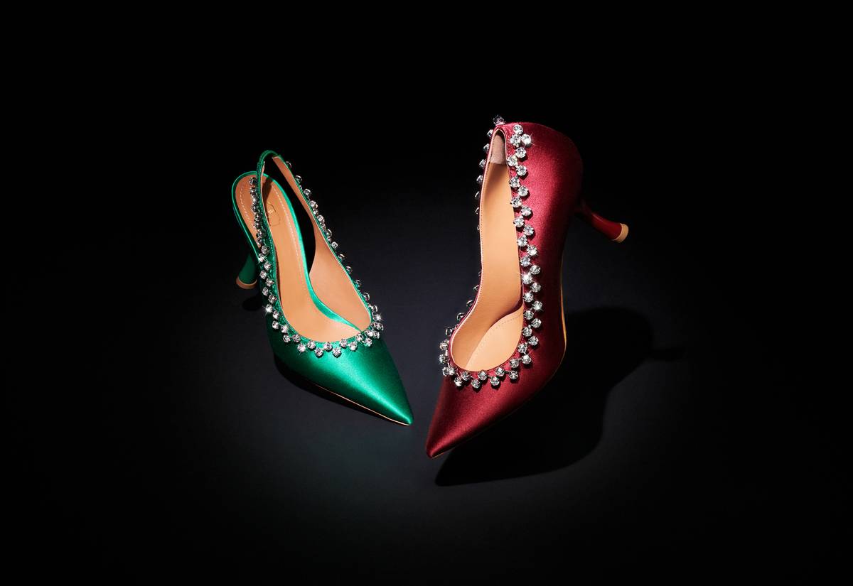 Women's Green Satin Slingback and Burgundy Satin Pumps with Crystal embellishments Malone Souliers