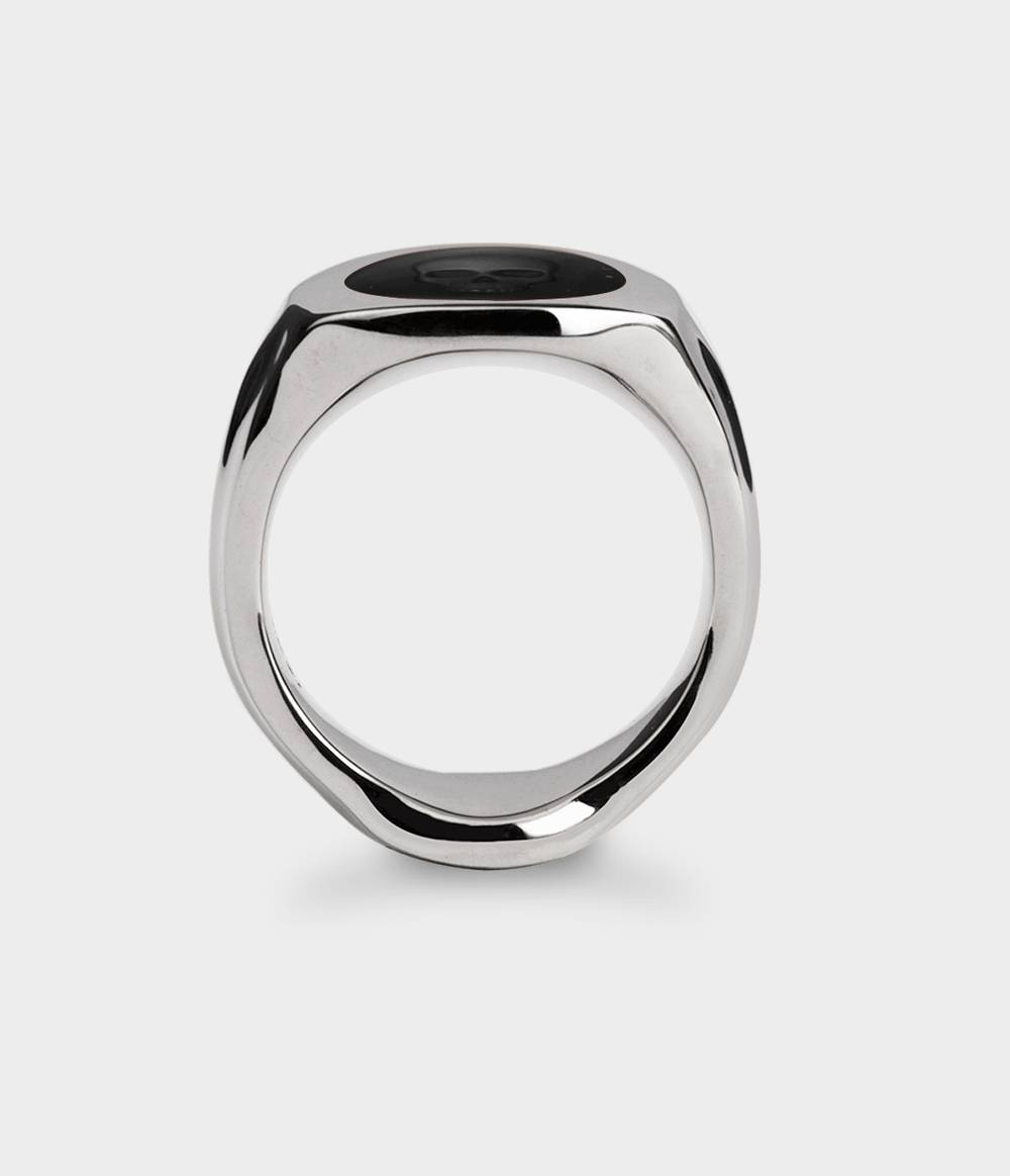 Ghost Skull Enamelled Signet Ring in Silver, Deep Red Enamel, Size I 1/2, Custom Option