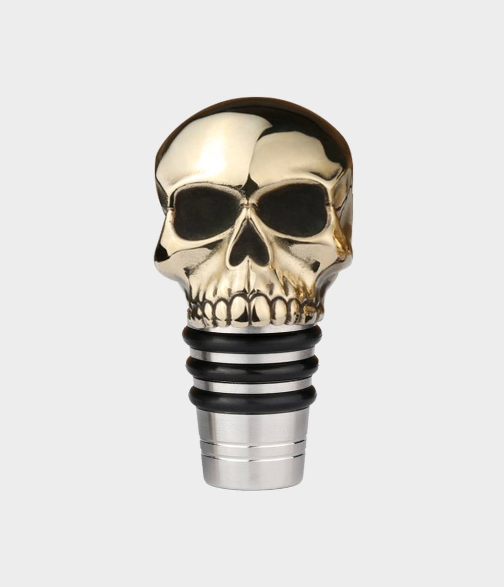 Gothic Skull Bottle Stopper / Polished Brass for Large Bottles