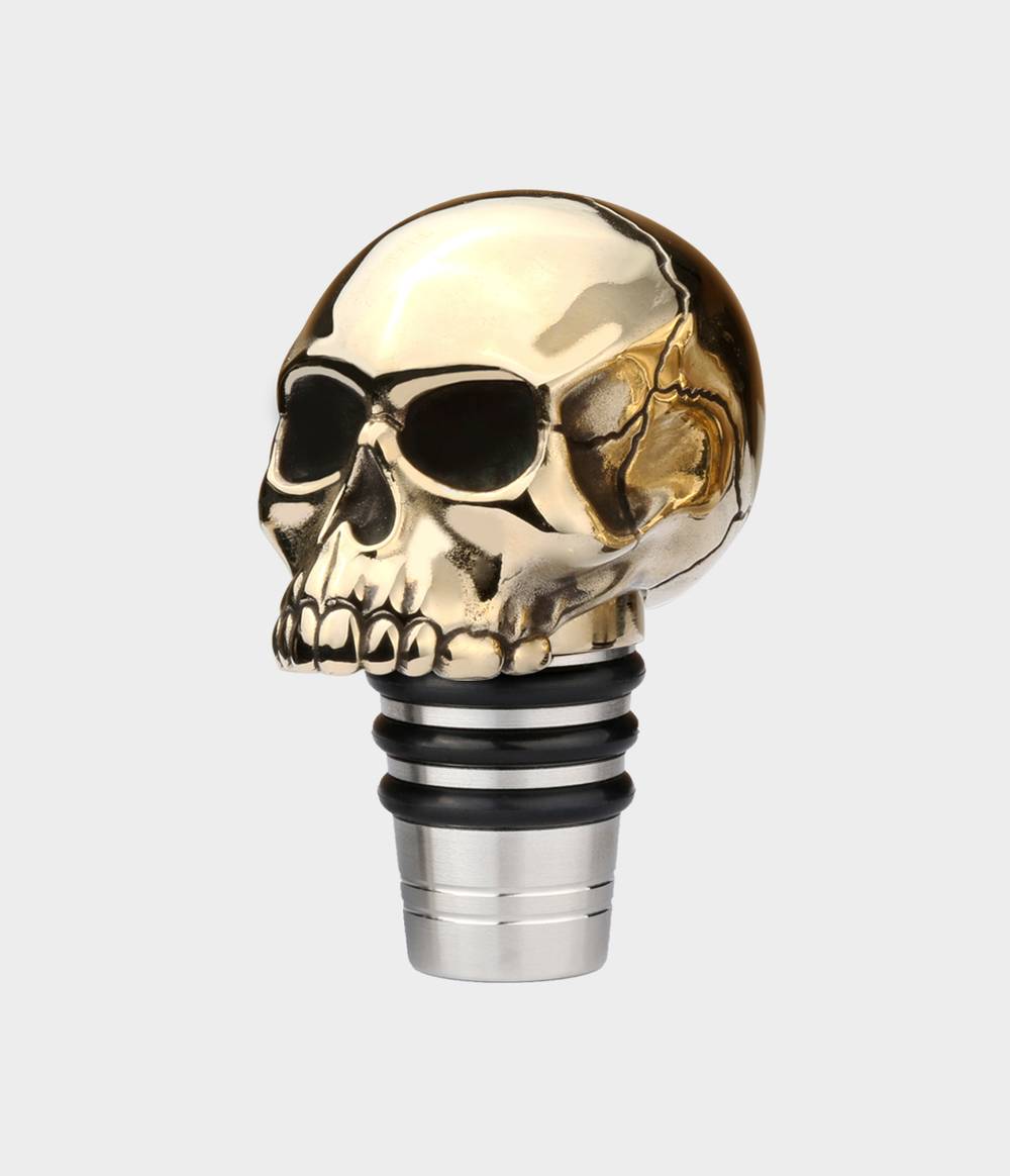 Gothic Skull Bottle Stopper / Polished Brass for Large Bottles