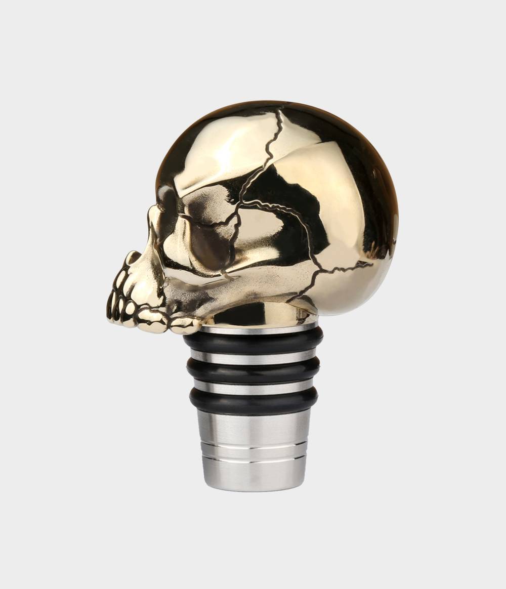 Gothic Skull Bottle Stopper / Polished Brass for Large Bottles