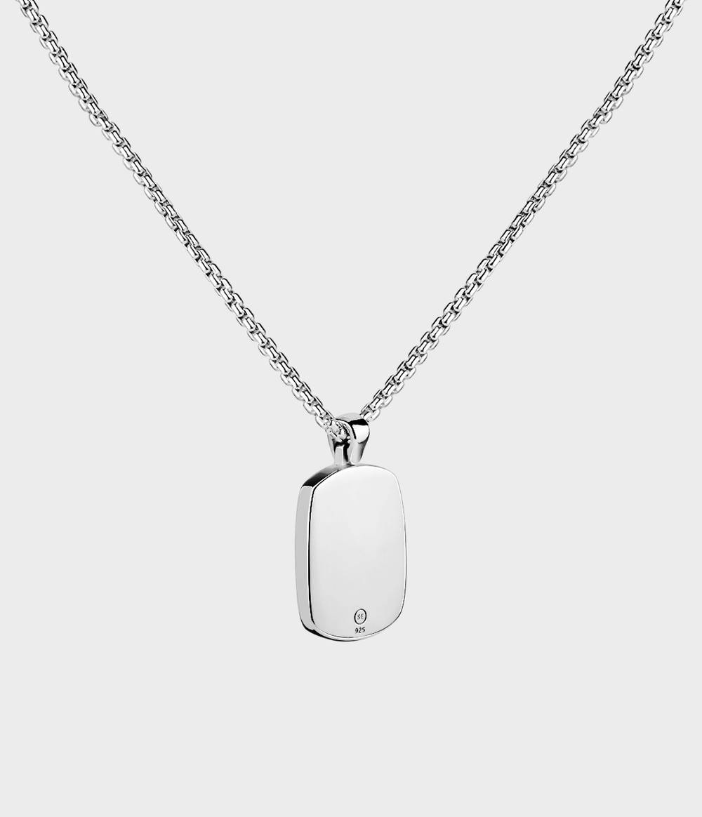 Ghost Skull Enamelled Signet Necklace / Black Enamel / Silver