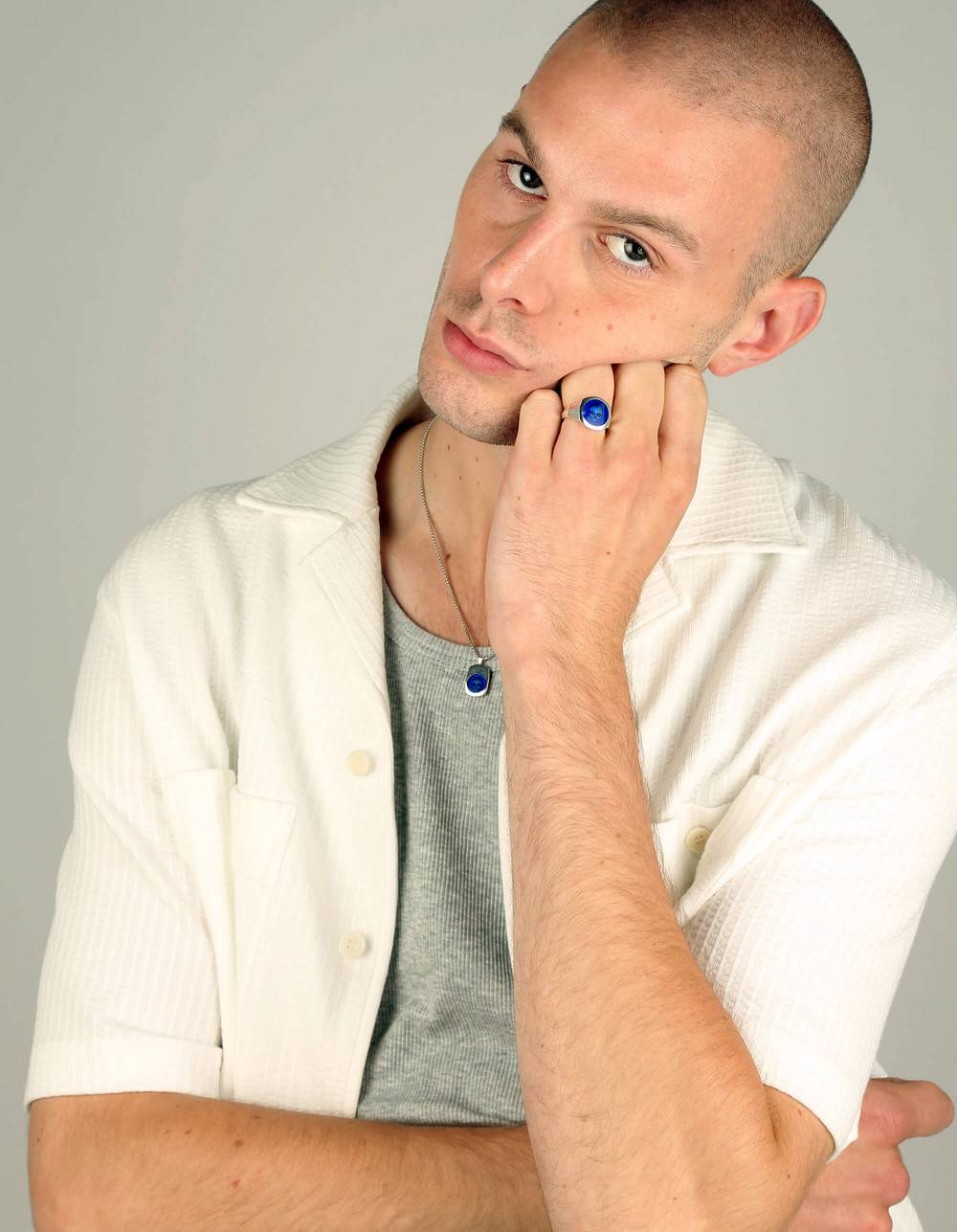 Ghost Skull Enamelled Signet Necklace / Black Enamel / Silver