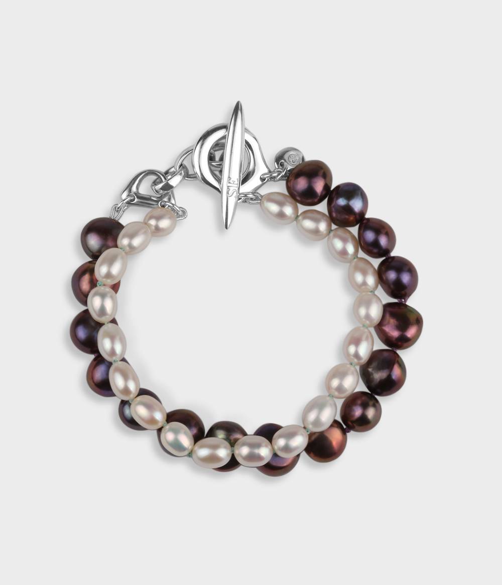 Jackie Bracelet in Silver with White Rice Pearls & Baroque Peacock Pearls