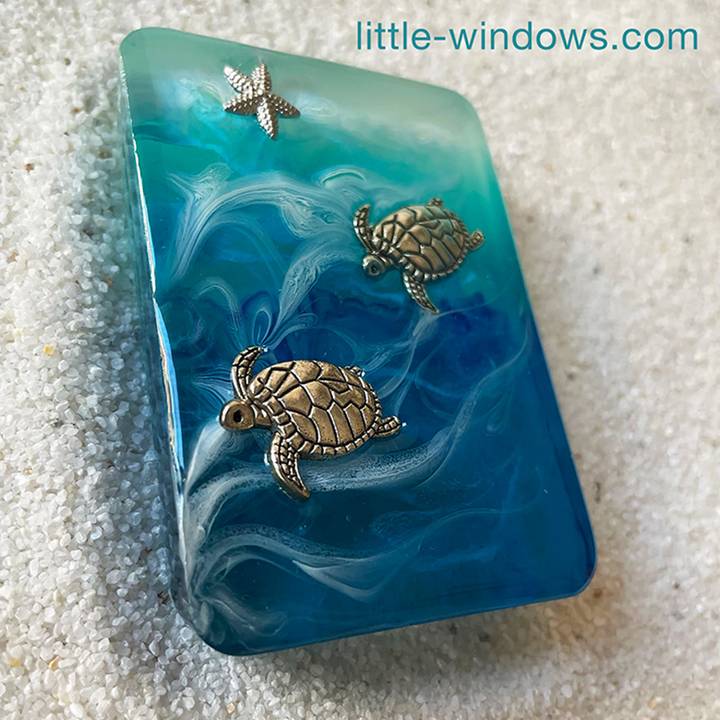 Glowing Ocean Resin Coaster and Casting - Little Windows Brilliant ...