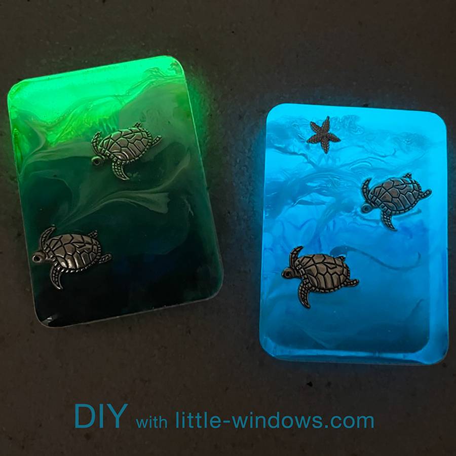 Glowing Ocean Resin Coaster and Casting - Little Windows Brilliant ...