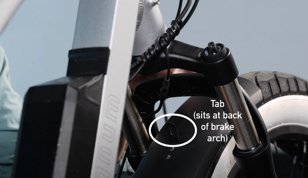 Up close image of a fender from behind the brake arch, where the fender tab is visible
