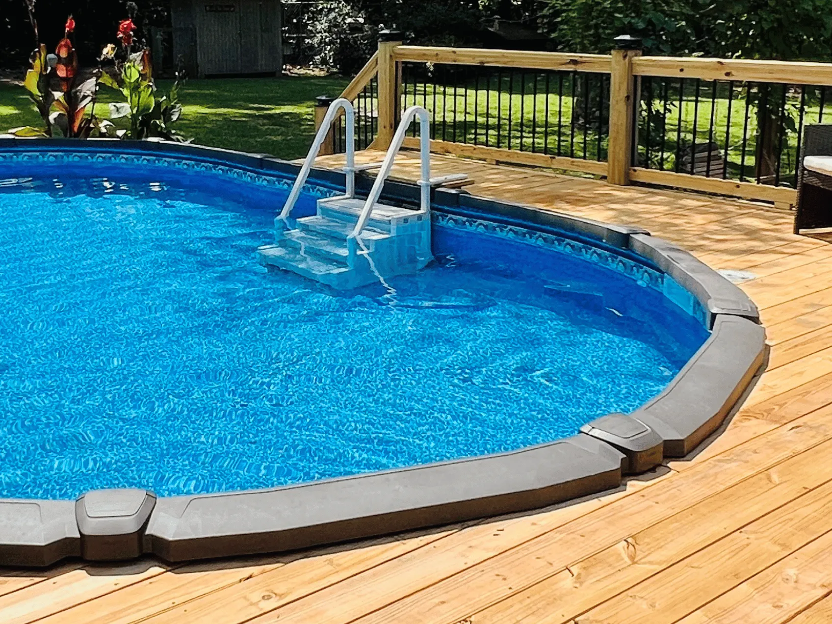 Beach Haven oval Uni-bead pool liner in a Saltwater LX oval pool
