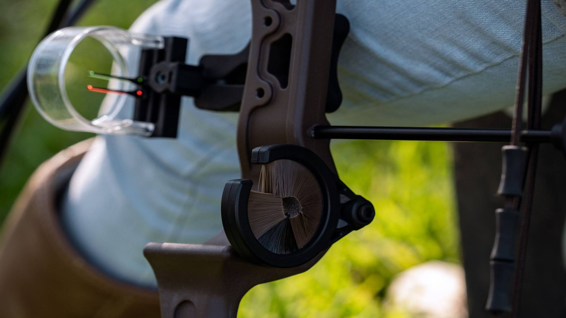 Close up of the arrow rest of the Brave youth bow from Bear Archery.