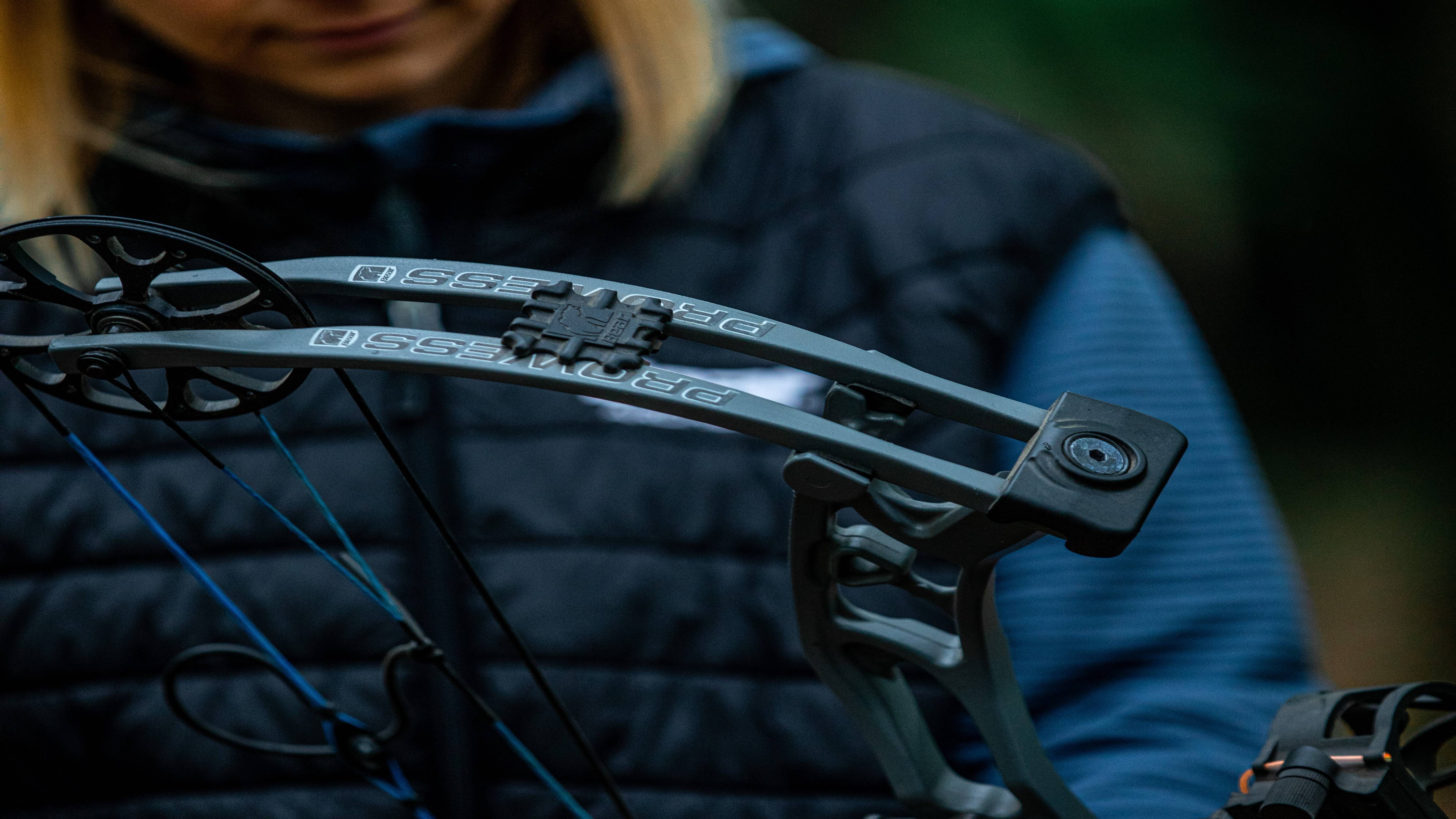 Close up of Bear Archery Prowess women's compound bow limbs.