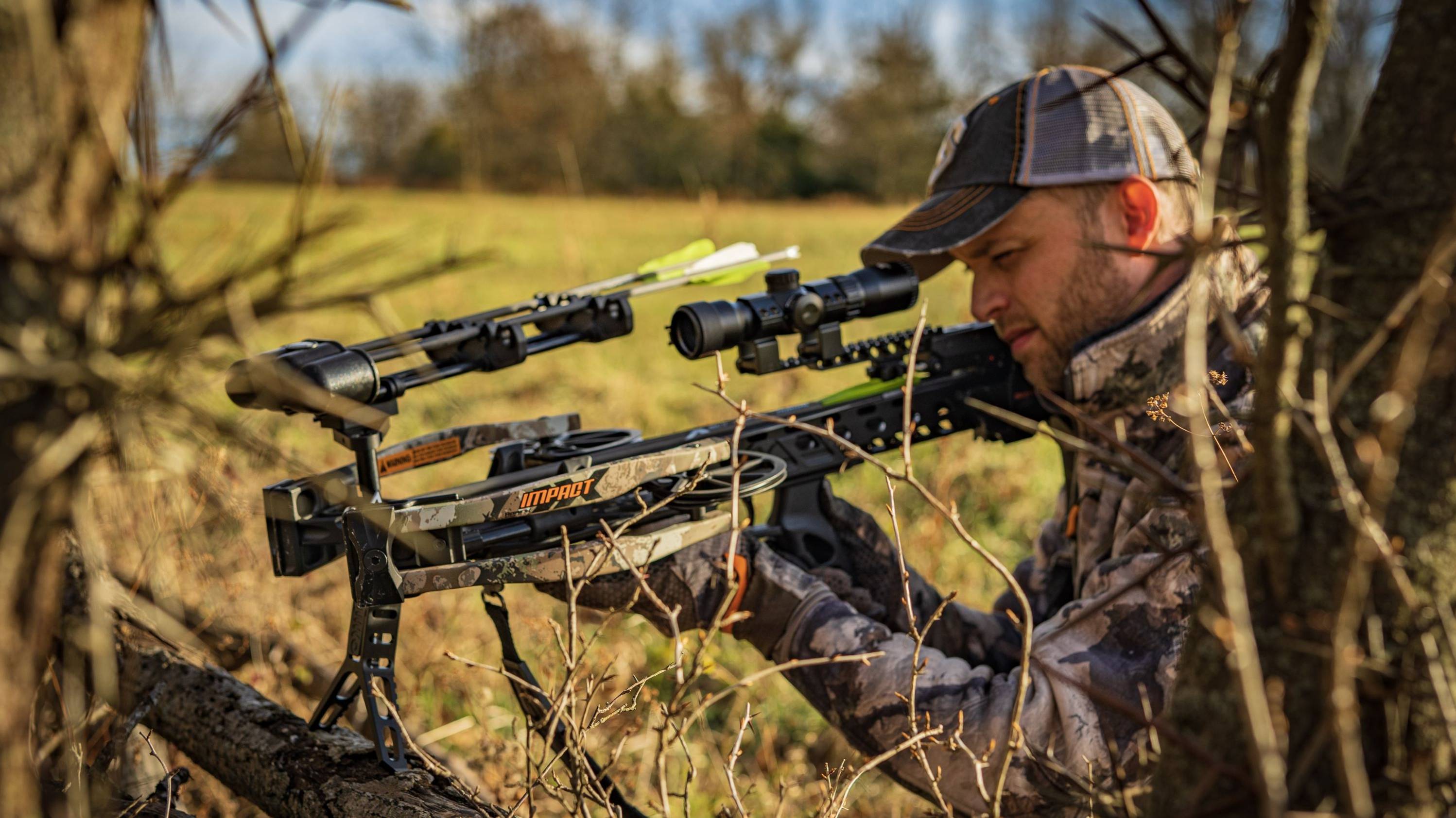 A hunter shooting the Impact Crossbow from BearX