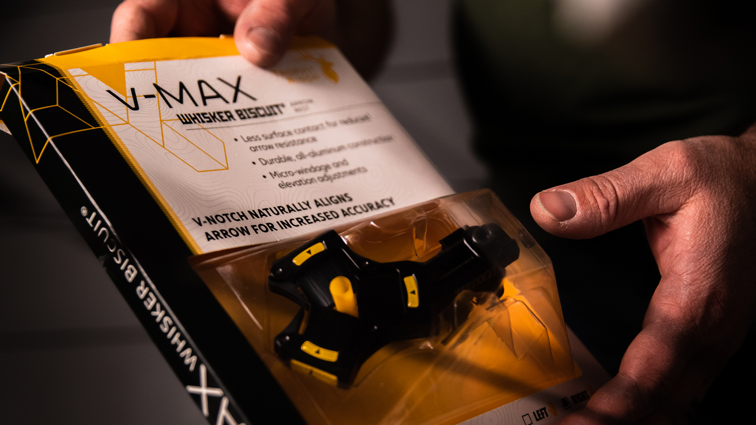 Close up of a Trophy Ridge Whisker Biscuit V Max Arrow Rest still in the packaging