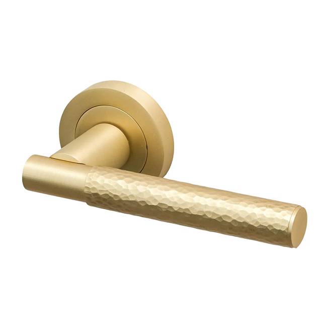 Satin Brass Hammered Lever On Rose Door Handle