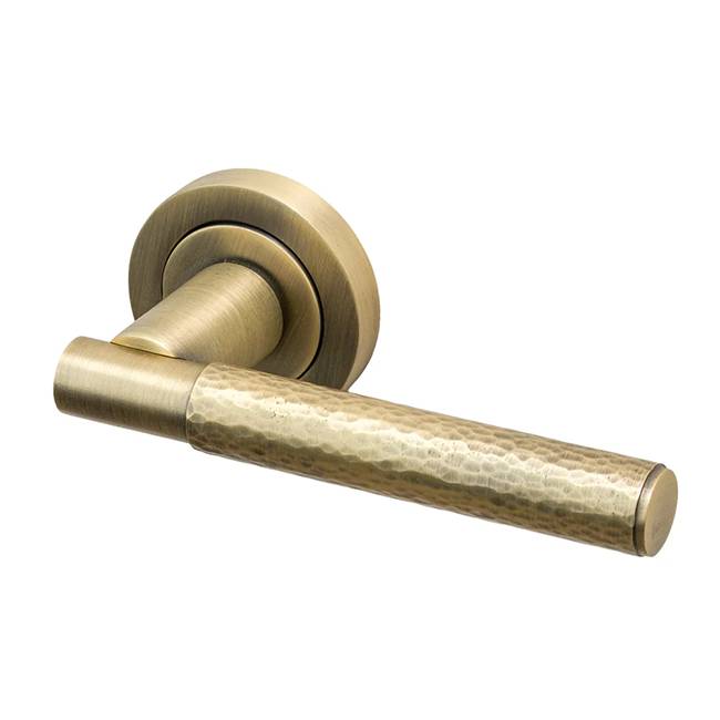 Antique Brass Hammered Lever On Rose Door Handle