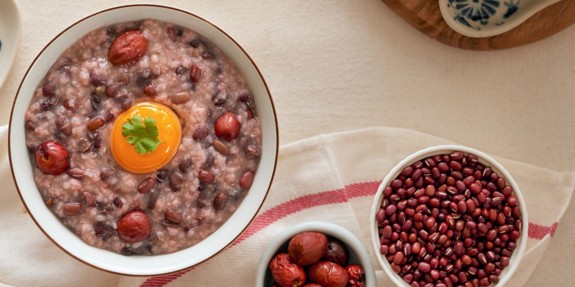 Traditional Chinese Medicine TCM multigrain congee with adzuki beans and jujube.