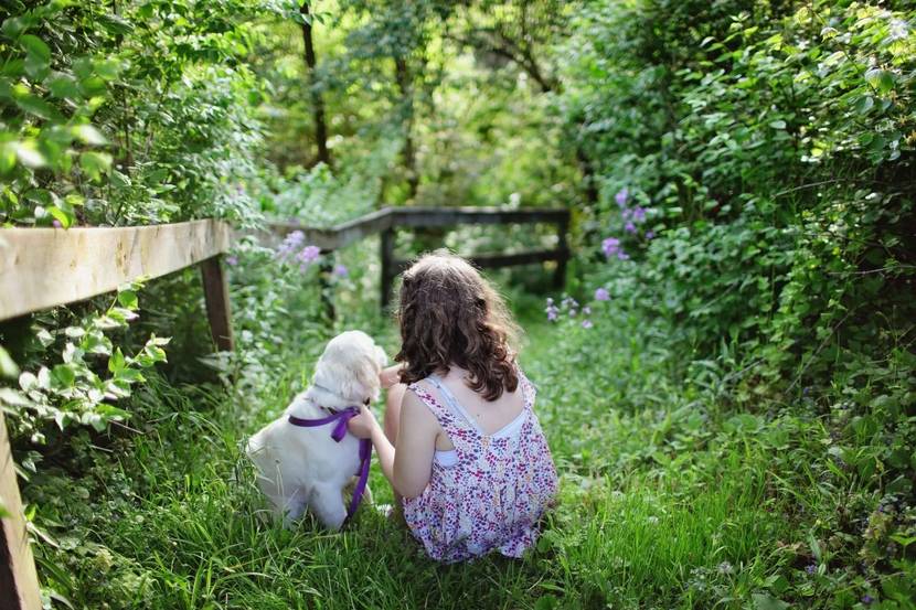 Kind und Hund in der Natur