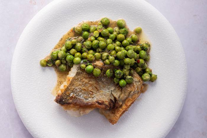 Pollock, Peas, and Shallot Dressing with Seaweed recipe image