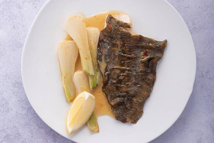 Plaice, Tropea Onion, and White Miso and Ginger Dressing recipe image