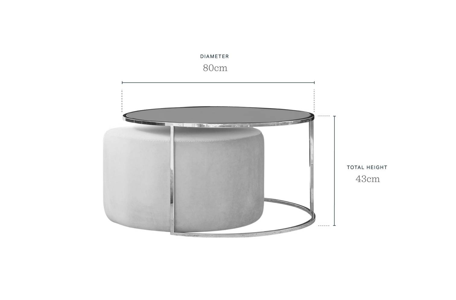 Thea Black Round Coffee Table and Light Grey Pouffe Set