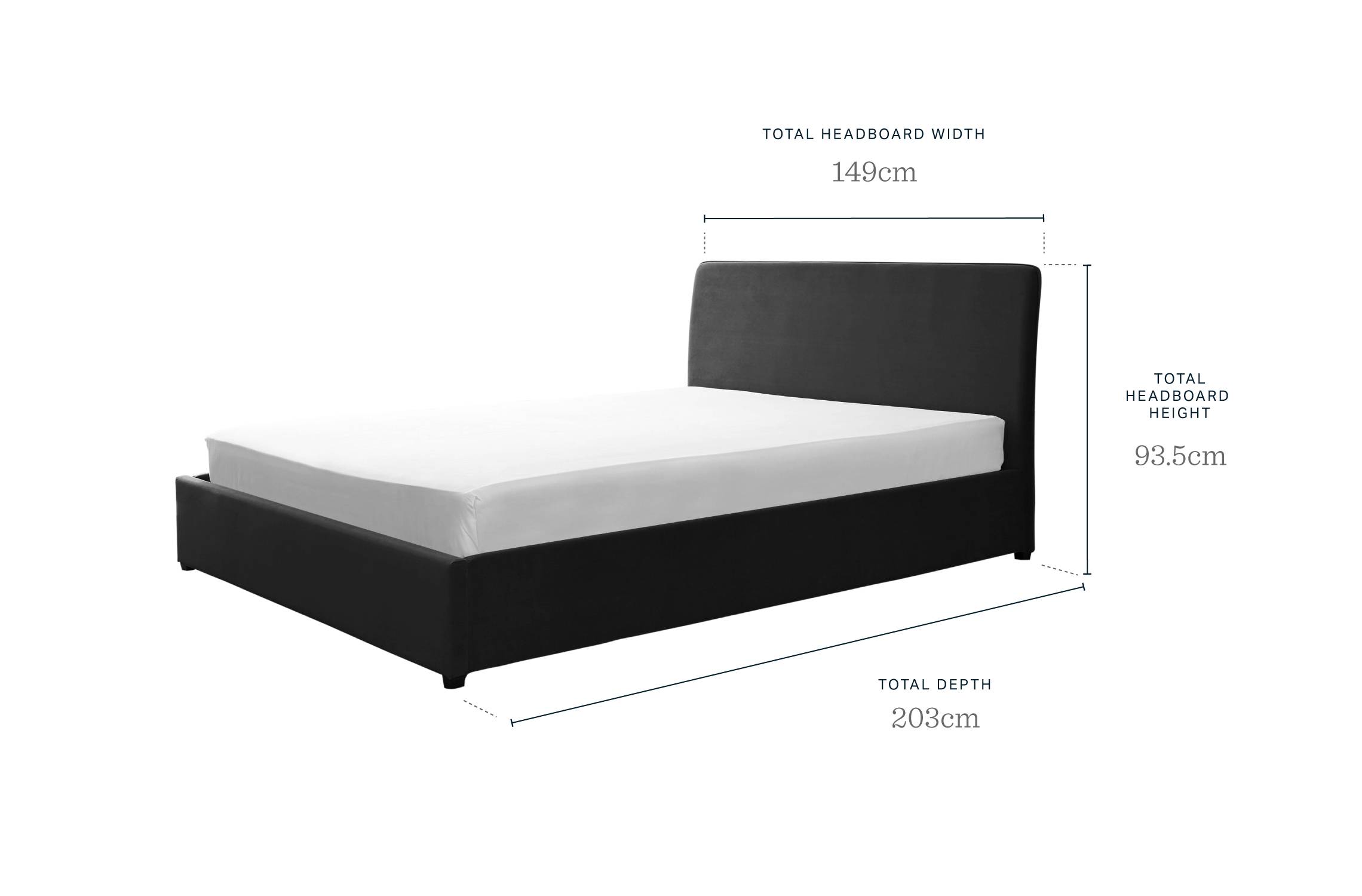 Turin Grey Fabric Double Bed with Storage Bedroom